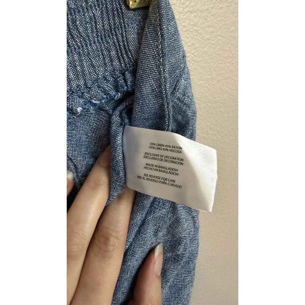 GAP‎ Linen Blend Shorts Medium Blue High Rise Elastic Waist Casual Beach